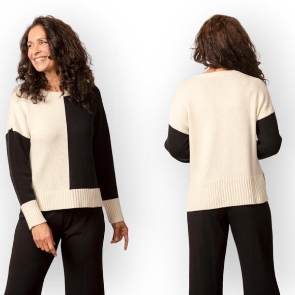 Habitat Yin Yang Colorblock Pullover Sweater L Black/White Cotton Modern Lagen - Picture 1 of 10